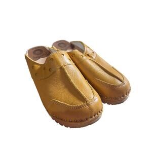 Gently Worn Swedish Leather and Wooden Troentorp Clogs Size 37